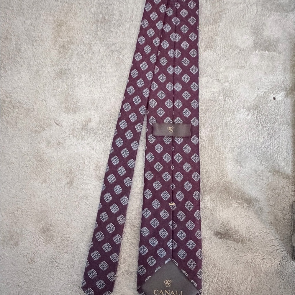 Canali Maroon and White Geometric Tie